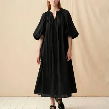 MARIHA 봄꽃 드레스 블랙 롱 원피스 긴팔