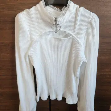 하트 ZIP 골지 상의 화이트 양산형 지뢰계