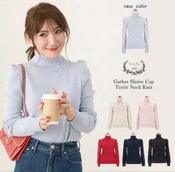 현행 모델 손세탁 가능 터틀넥 소매산 개더 니트 Liala x PG 핑크