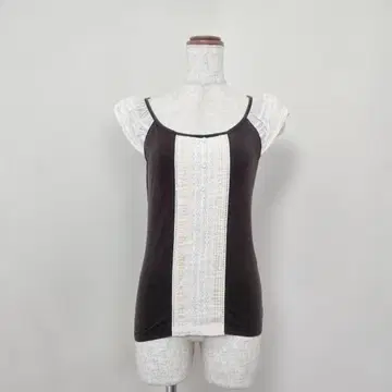 스트로베리 필드 레이스 장식 프렌치 슬리브 상의 바이컬러