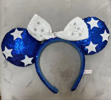 미키 귀 머리띠 파랑과 화이트 스팽글
