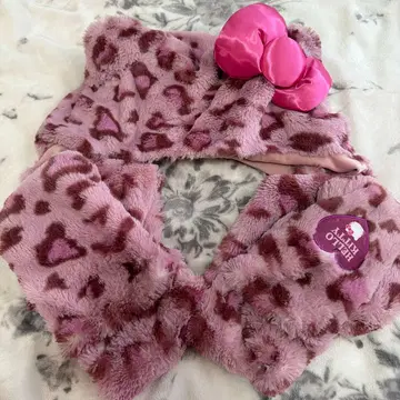 헬로키티 레오파드 무늬 퍼 모자