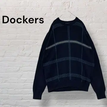 Dockers XL 체크 무늬 코튼 니트 네이비 구제 의류