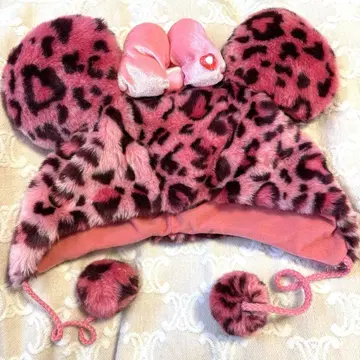 도쿄 디즈니 리조트 레오파드 무늬 미니 모자 복슬복슬