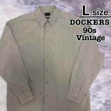90s DOCKERS 캐주얼 셔츠 L 베이지 스트라이프 긴팔 구제 의류