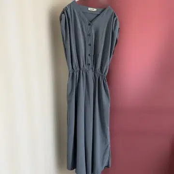슬리브리스 버튼 롱 원피스 그레이