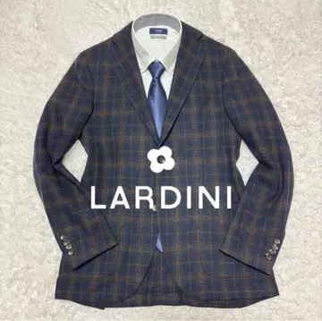 [컨디션 최상] LARDINI 체크 울 트위드 자켓 브라운 네이비