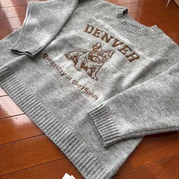 DENVER 개 자수 그레이 니트 스웨터 F
