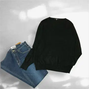 유니클로 캐시미어 100% 니트 스웨터 V넥 블랙 L 긴팔