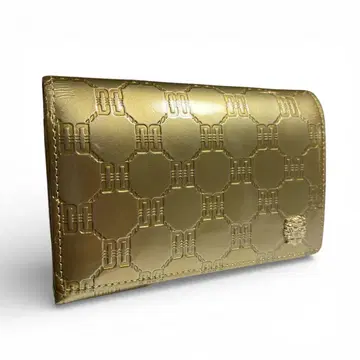 미사용 DAKS 닥스 에나멜 접이식 지갑 샴페인 골드 올 로고 무늬