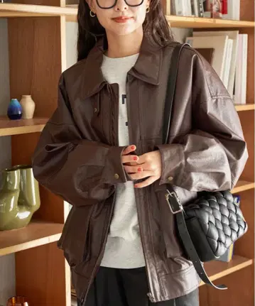 FREAK'S STORE 인조 가죽 블루종 브라운