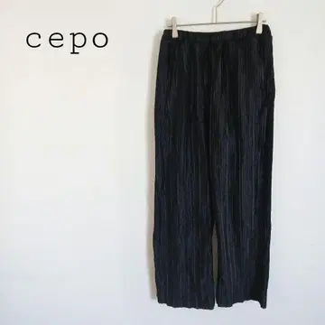 세포 cepo 잔 플리츠 팬츠 블랙 허리밴딩 드로스트 끈 이지 팬츠