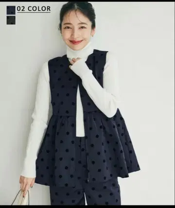 베이스먼트 온라인 플로키 도트 페플럼 베스트 블랙