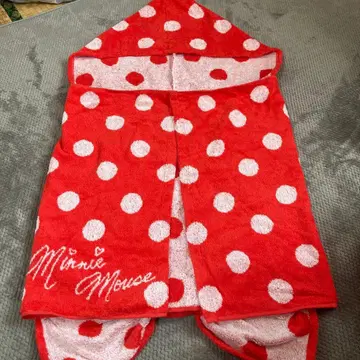 미니 마우스 후드 부착 타월 빨간색 도트