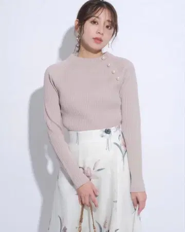 JUSGLITTY 사이드 펄 와이드 리브 니트