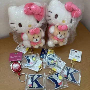 키티 미피 봉제 인형 키링 코드 릴