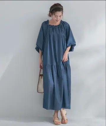 F by ROSSO 개더넥 티어드 데님 원피스 36