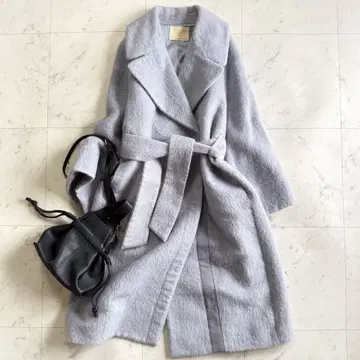 새상품급 개럴개런트 허리 마크 울 모헤어 혼방 샤기 테일러드 코트