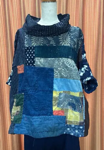 빈티지 원단 2 웨이 판초풍 돌먼 슬리브 풀오버