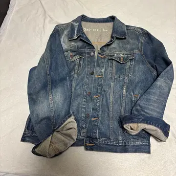 데미지 가공 다크 블루 데님 자켓