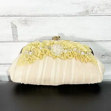 진주 장식 레이스 클러치백 가마구치 체인 포함 파티용