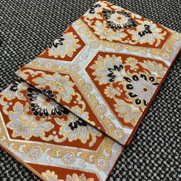 앤티크 오비 후쿠로 오비 리메이크에도 최적 실크 오렌지 계열 꽃무늬