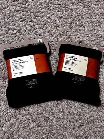 따뜻한 면 두꺼운 원단 크루넥 긴팔 티셔츠 블랙 L 2장 세트