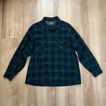 60s 펜들턴 오픈 카라 울 셔츠 XL 그린 블랙 체크