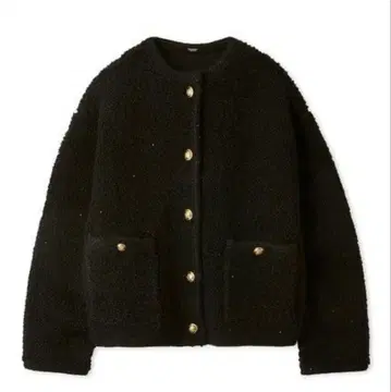 Mila Owen 금장 버튼 노카라 컴팩트 라메 니트 자켓