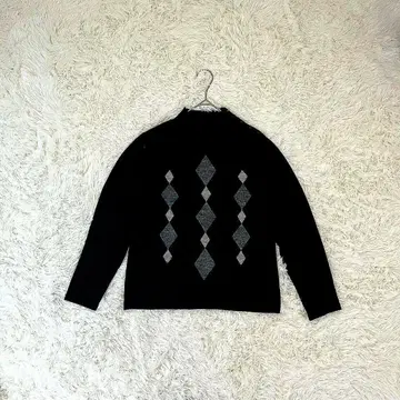 Ell.June 엘르준 하이넥 아가일 울 니트 스웨터 다이아몬드