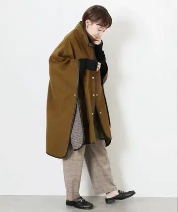 저널 스탠다드 울 체크 판초