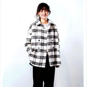 새상품급 이리제 irise 피코트 빅 패턴 체크 울 코트 더블 브레스트