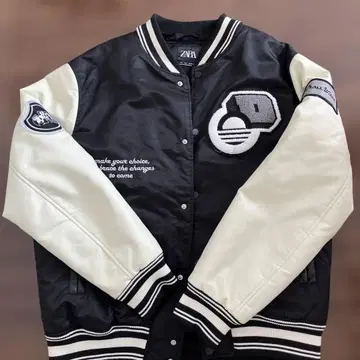 ZARA 블랙/아이보리 바시티 자켓 M