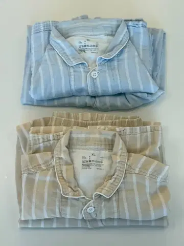 무인양품 신사 겨드랑이에 솔기가 없는 이중 거즈 긴팔 파자마 XL 세트