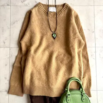 새상품급 뷰티앤유스 캐시미어 크루넥 니트 스웨터 M 브라운