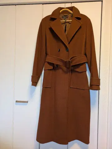 브라운 더블 브레스트 롱 코트