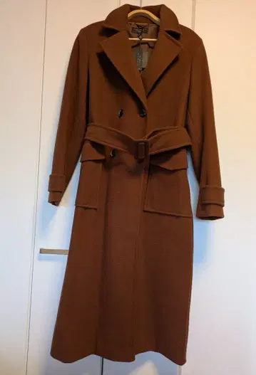 브라운 더블 브레스트 롱 코트