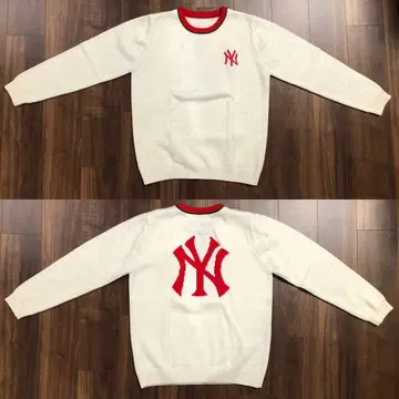 뉴욕 양키스 크루넥 니트 스웨터 화이트 레드 그린 빅 로고 셰리