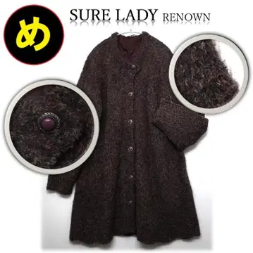 레어 빈티지 레나운 롱 코트 장식 버튼 와인 레드 쇼와 레트로