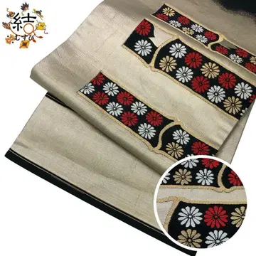 MO-3469 나고야 오비 세미 앤티크 대나무와 국화 꽃 무늬 교육용 실