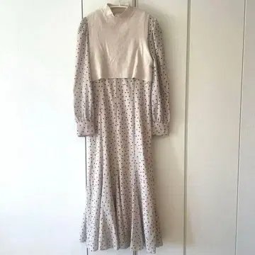 앙데팡당 도트 레이어드 원피스 베이지