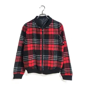 블루종 자켓 M 사이즈 상당 레드 체크 무늬 캐주얼 겉옷 가을/겨울
