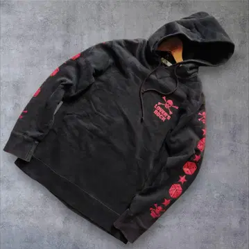 SUPER LOVERS 스컬 프린트 리버스 위브 후드티