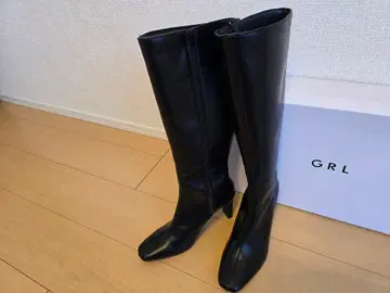 GRL 블랙 롱 부츠 중간 힐