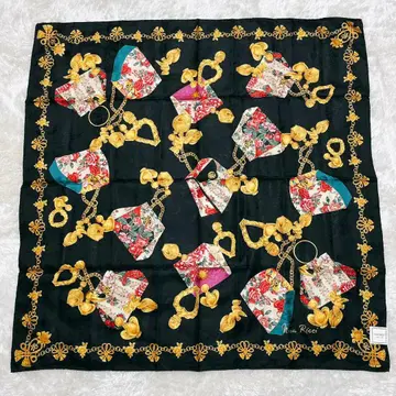 [새상품] 니나리치 대형 스카프 꽃무늬 체인 블랙 골드 광택감 럭셔리