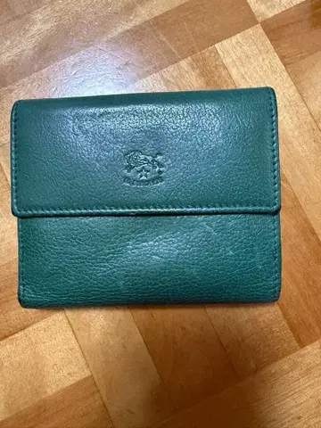 그린 가죽 이단 접이식 지갑
