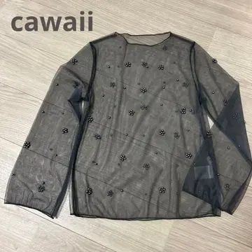 cawaii 시어 펄 장식 상의 블라우스 프리 사이즈 긴팔