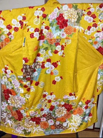 모란 길상 문양 옐로우 컬러 후리소데 기장 161