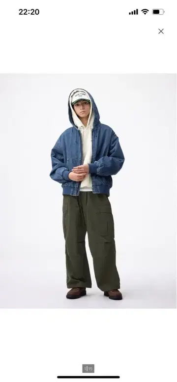 카고 팬츠 올리브색 와이드 실루엣 GU