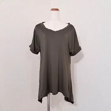 원웨이 [ F ] 2WAY 반팔 풀오버 카키 계열 무지 라운드넥